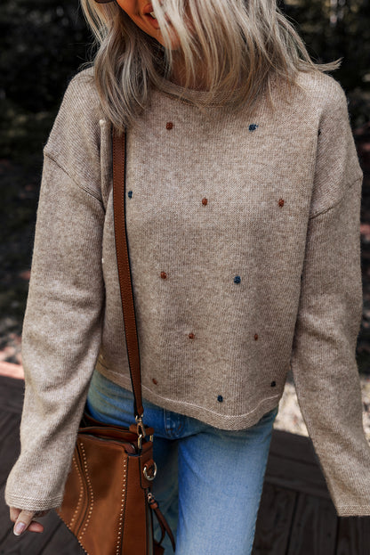 Gray Dot Detail Sweater For Trendy Style