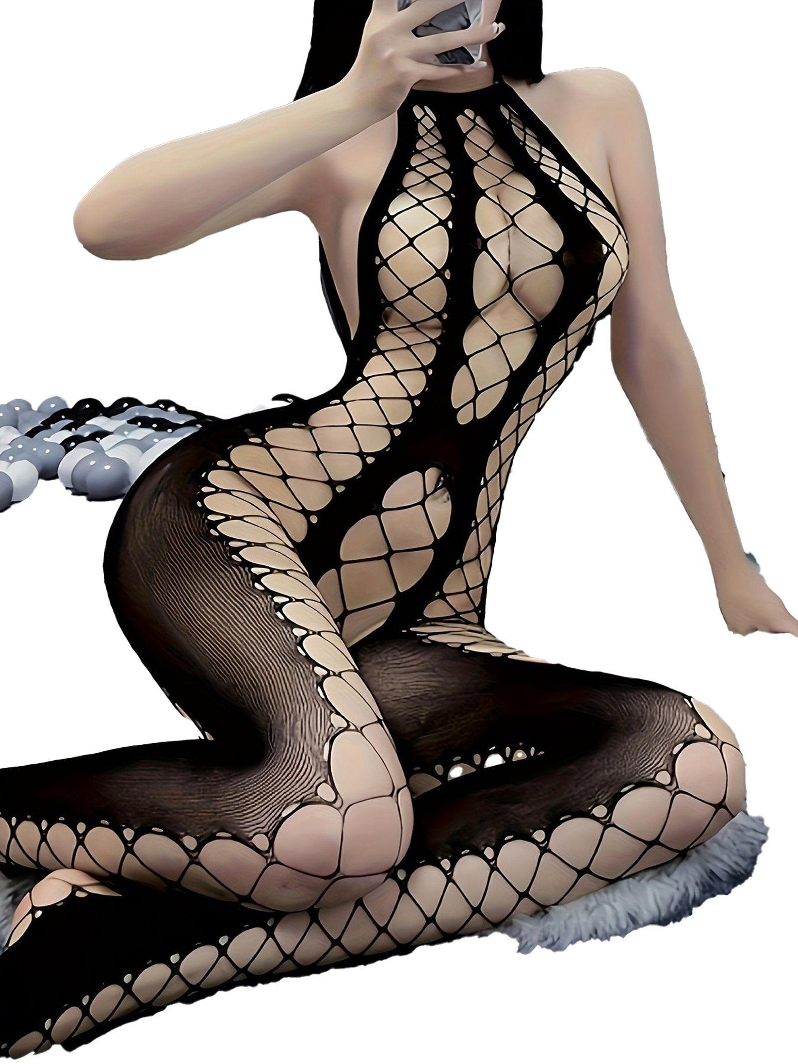 Sultry Fishnet Bodystocking Back View
