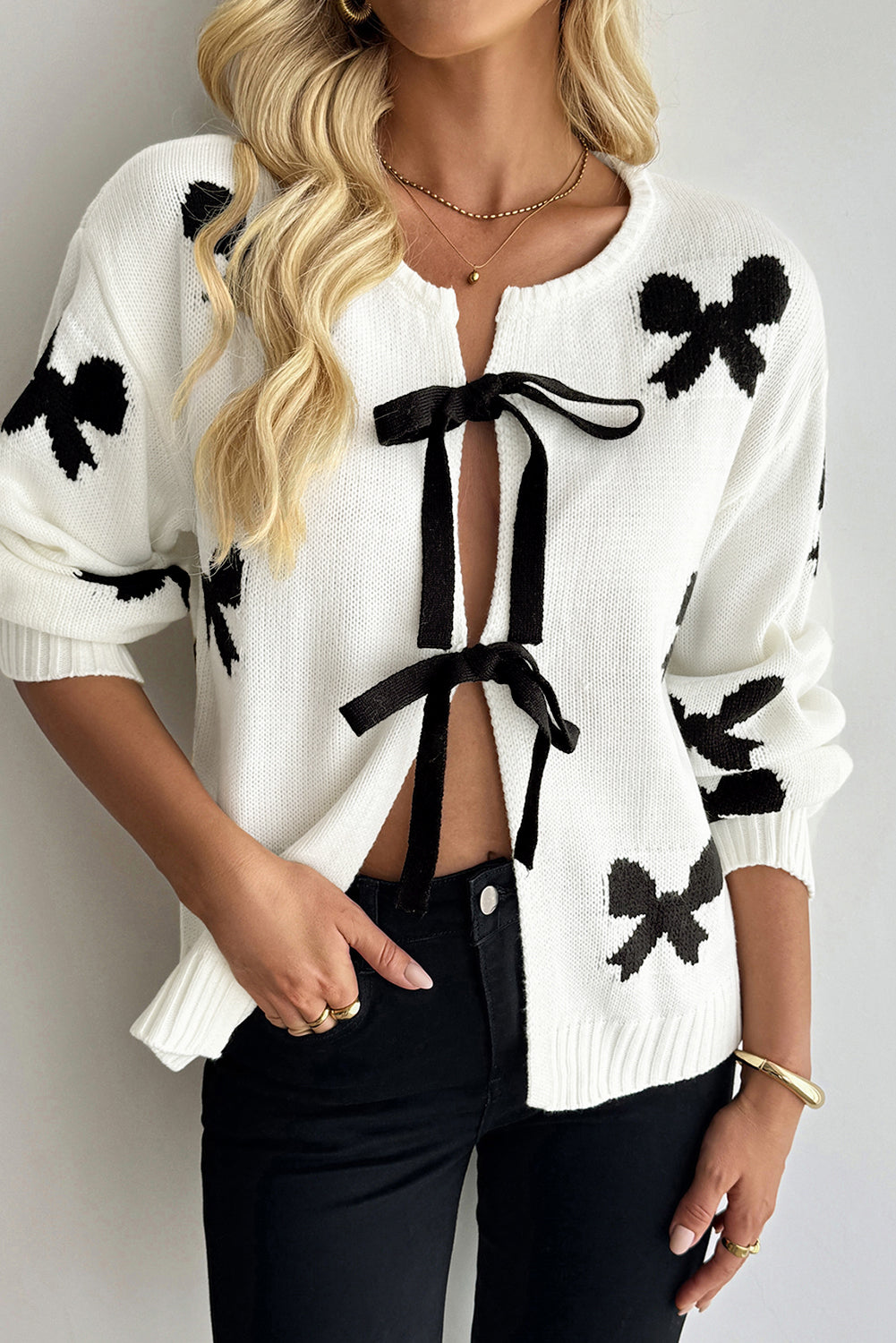 Dear-Lover White Bow Sweater Cardigan For Trendy Looks