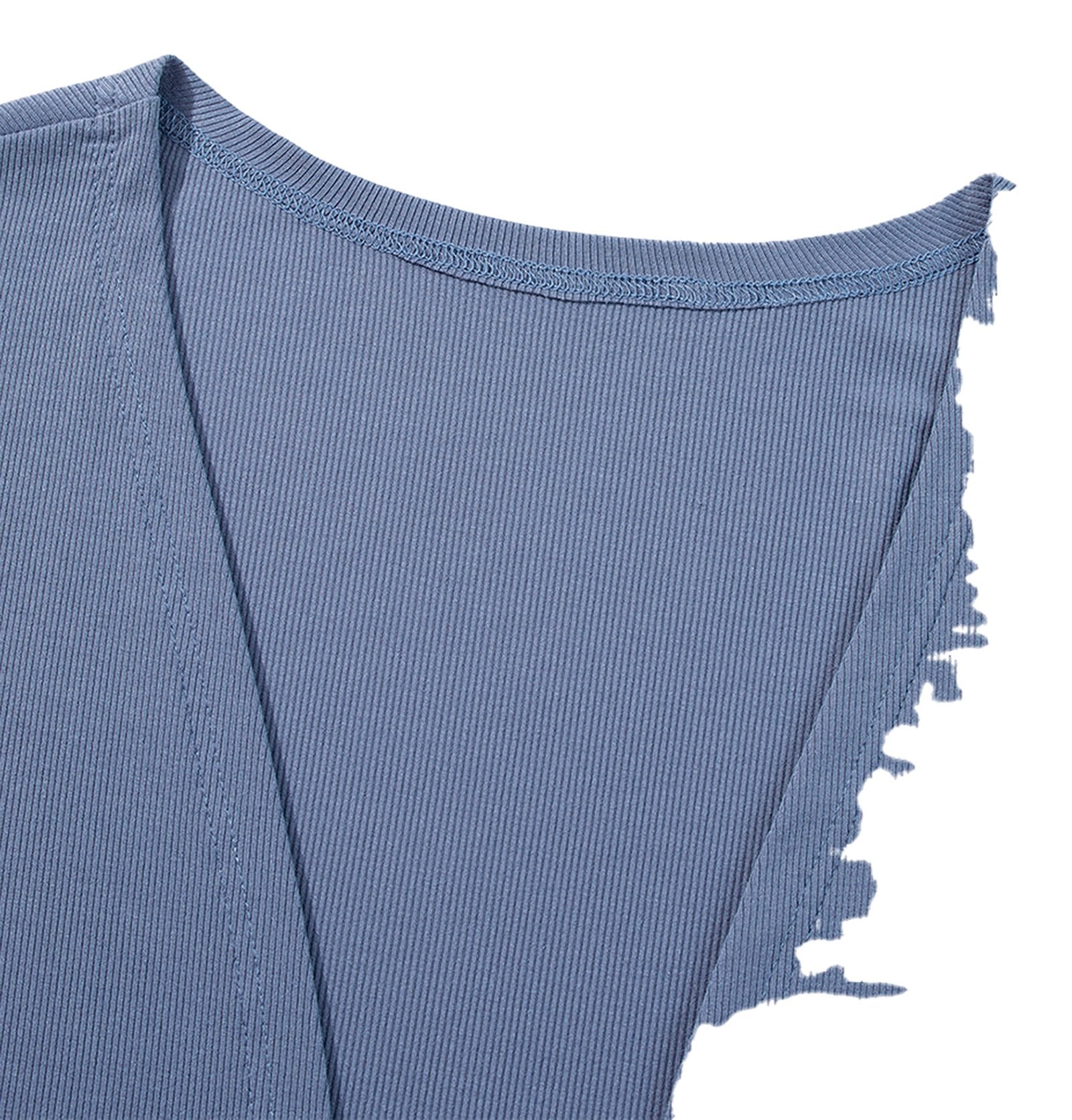 Blue Rib Knit Open Front Cardigan