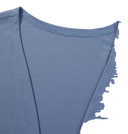 Blue Rib Knit Open Front Cardigan