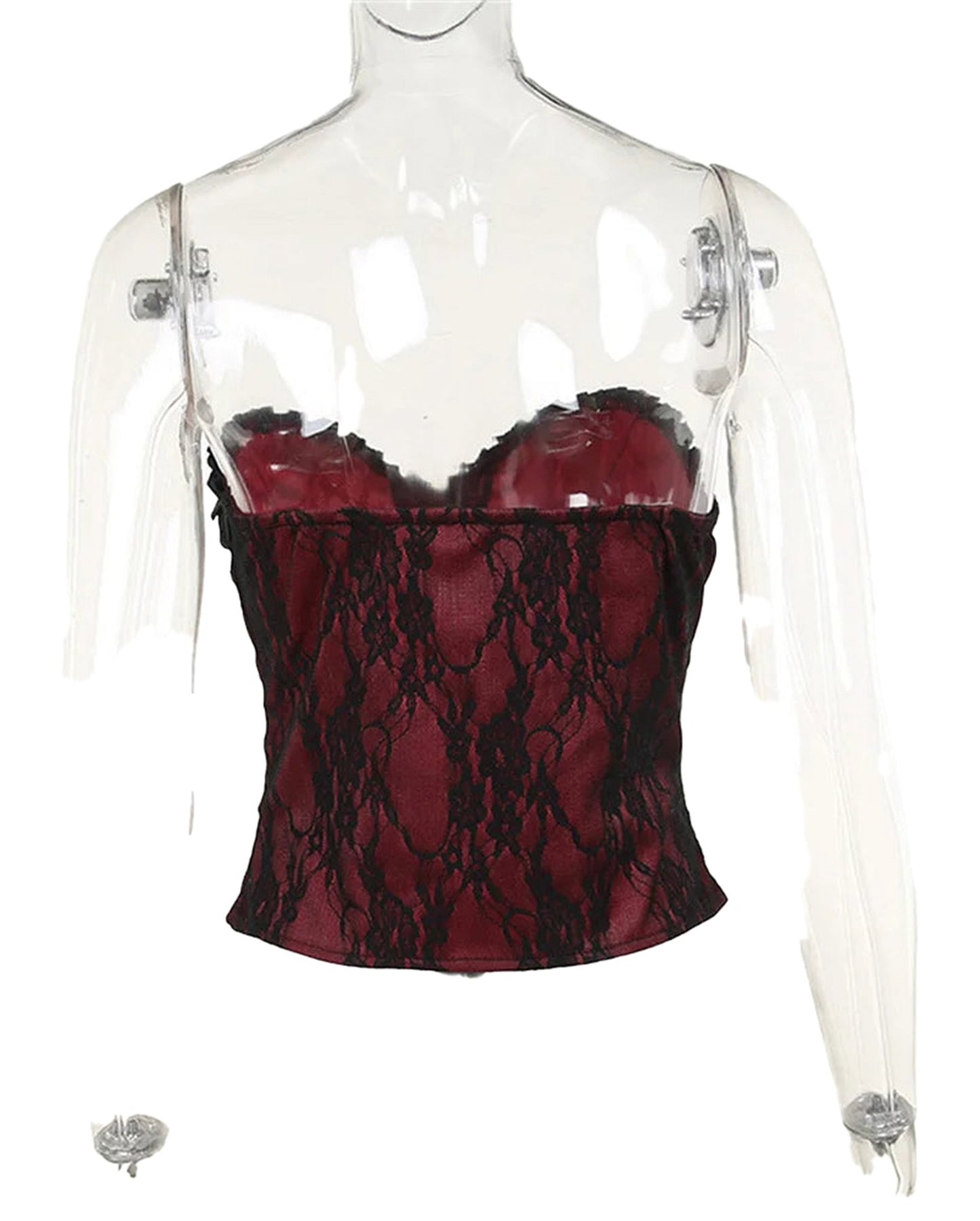 Gothic lace corset crop top in red and black with a fitted design for stylish outfits