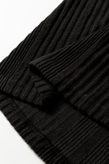 Black Ribbed Open Front Cardigan
