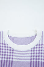 Lilac Plaid Sweater For Trendy Fashion
