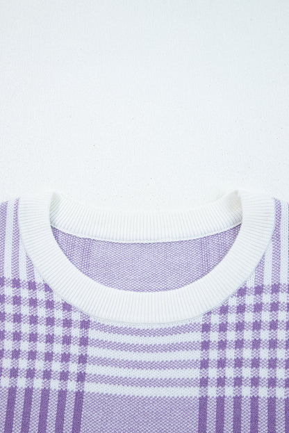 Lilac Plaid Sweater For Trendy Fashion