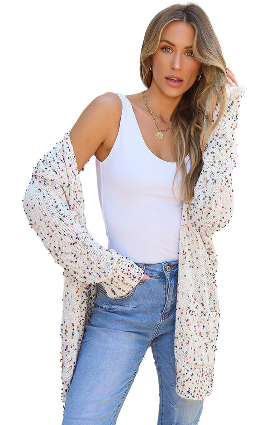 White Confetti Rib Knit Cardigan