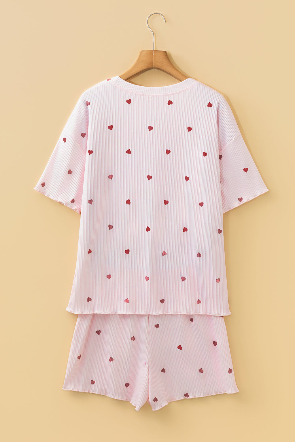 LuckeLadybug LLC Pink Lounge Room Set with Heart Print Short Sleeve Top and Shorts