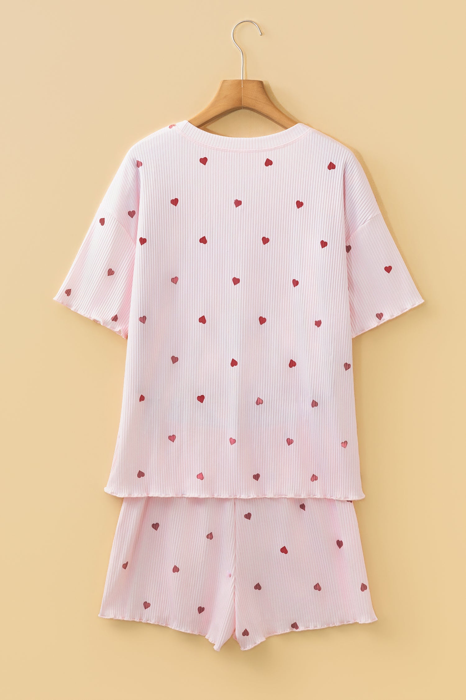 LuckeLadybug LLC Pink Lounge Room Set with Heart Print Short Sleeve Top and Shorts