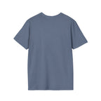 Blue plain LuckeLadybug be still bible verse t shirt shown from back view