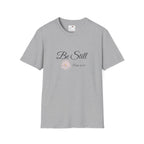 Gray LuckeLadybug be still bible verse t shirt with floral design and scripture text