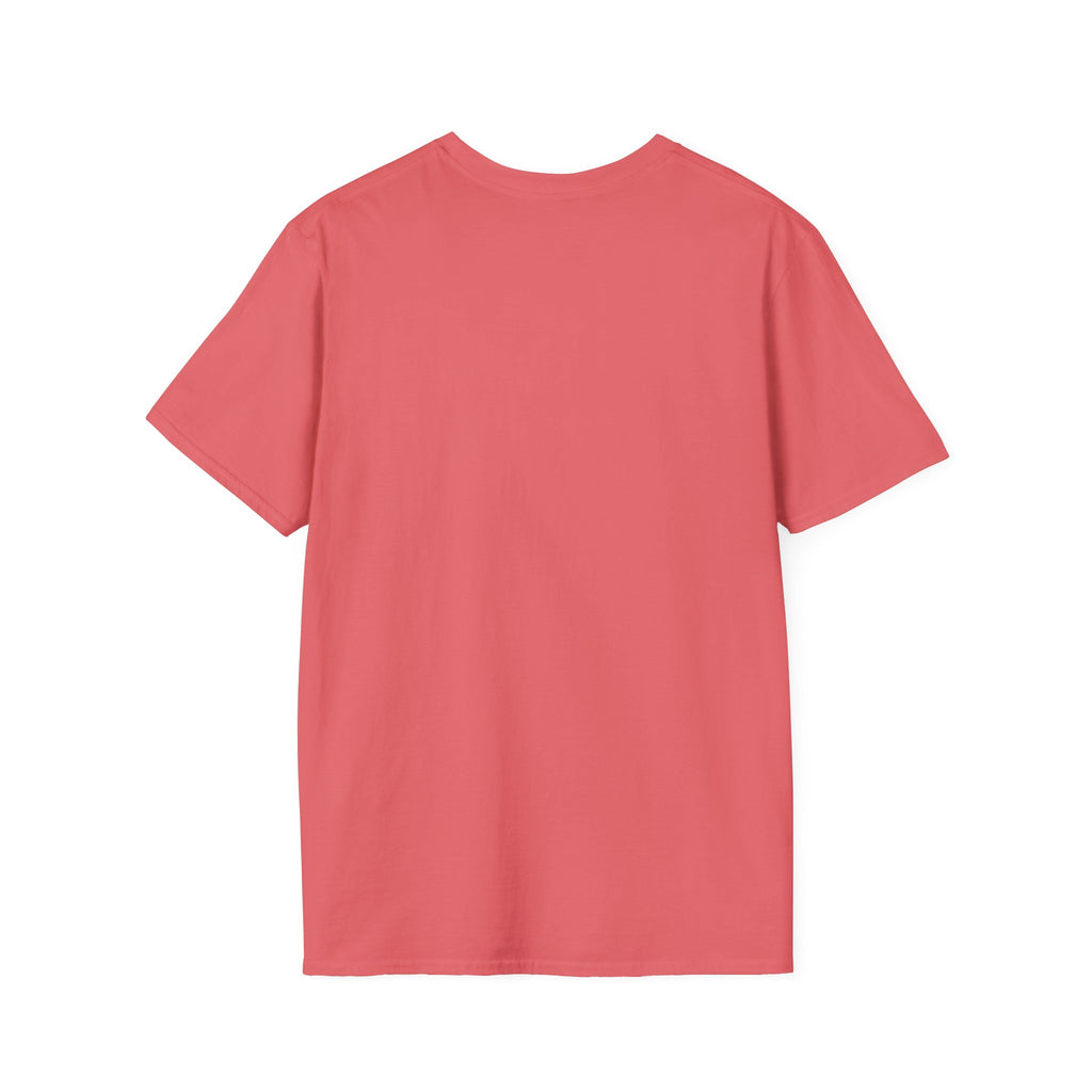 Coral plain LuckeLadybug be still bible verse t shirt showing back view of short sleeve tee