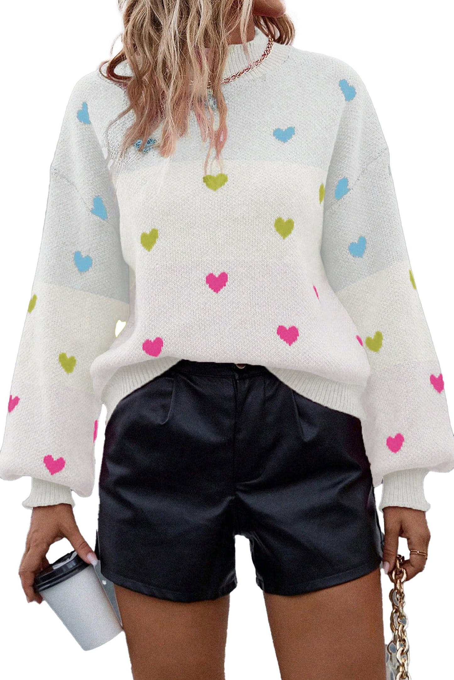 Multicolor Heart Pattern Sweater