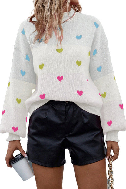 Multicolor Heart Pattern Sweater