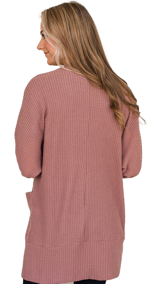 Mineral Red Waffle Knit Cardigan