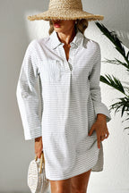 Lightweight striped cover up for the beach with a collared design and long sleeves