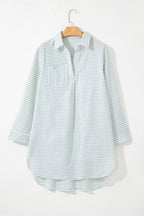 Light blue striped cover up for the beach with a collared neckline and front pocket