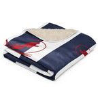 LuckeLAdybug beach theme sherpa blanket with navy blue and red lobster design, soft cream sherpa lining
