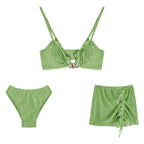 LuckeLadybug LLC Green Beachwear Bathing Suits Set with Adjustable Top and Cute Skirt