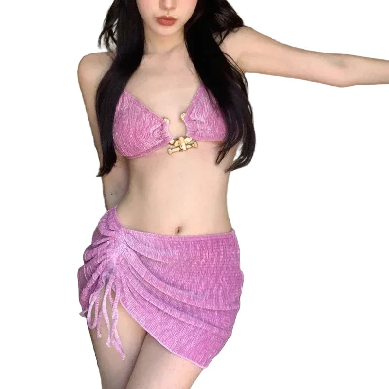 LuckeLadybug LLC Pink Beachwear Bathing Suits Set with a Stylish Top and Skirt