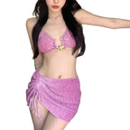 LuckeLadybug LLC Pink Beachwear Bathing Suits Set with a Stylish Top and Skirt