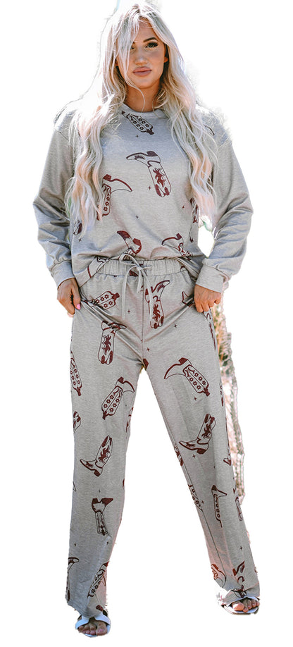 Gray Cowgirl Boots Lounge Set