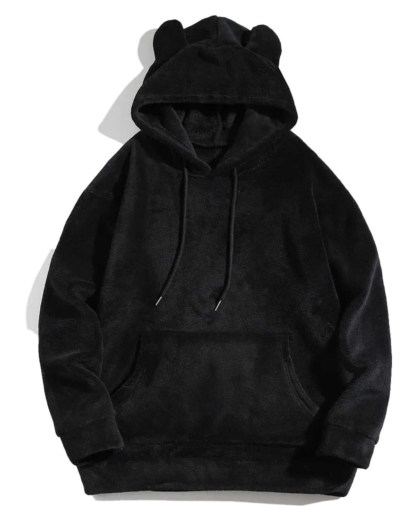 Cozy black bear ears hoodie for adults with soft fabric and front pocket for warmth