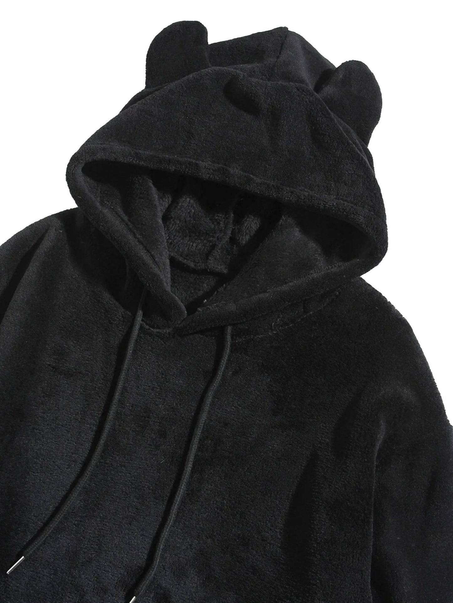 Cozy black bear ears hoodie for adults with soft fabric and cute bear ear details