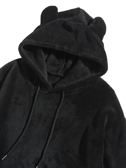 Cozy black bear ears hoodie for adults with soft fabric and cute bear ear details