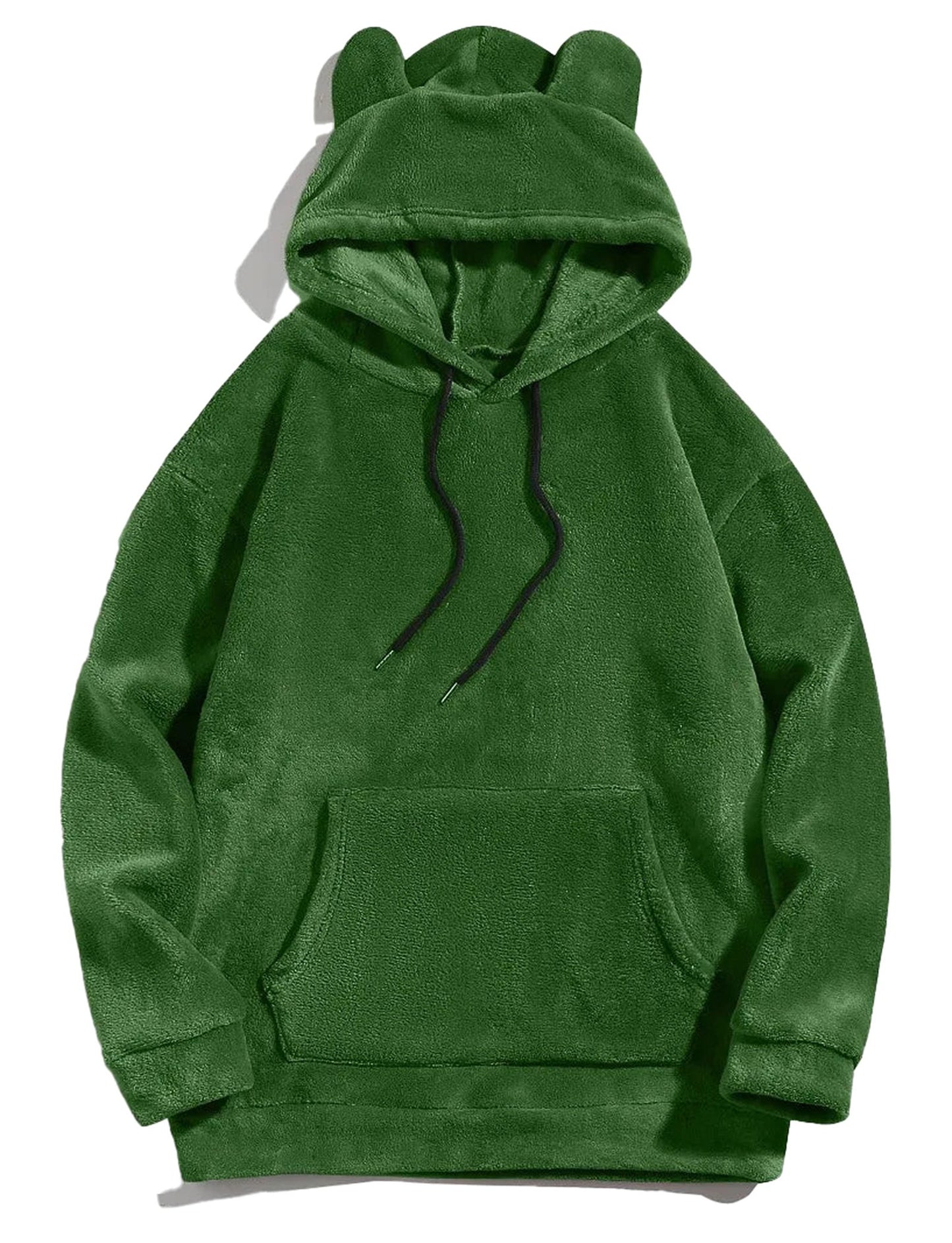 Cozy green bear ears hoodie for adults with a soft fleece material and front pocket