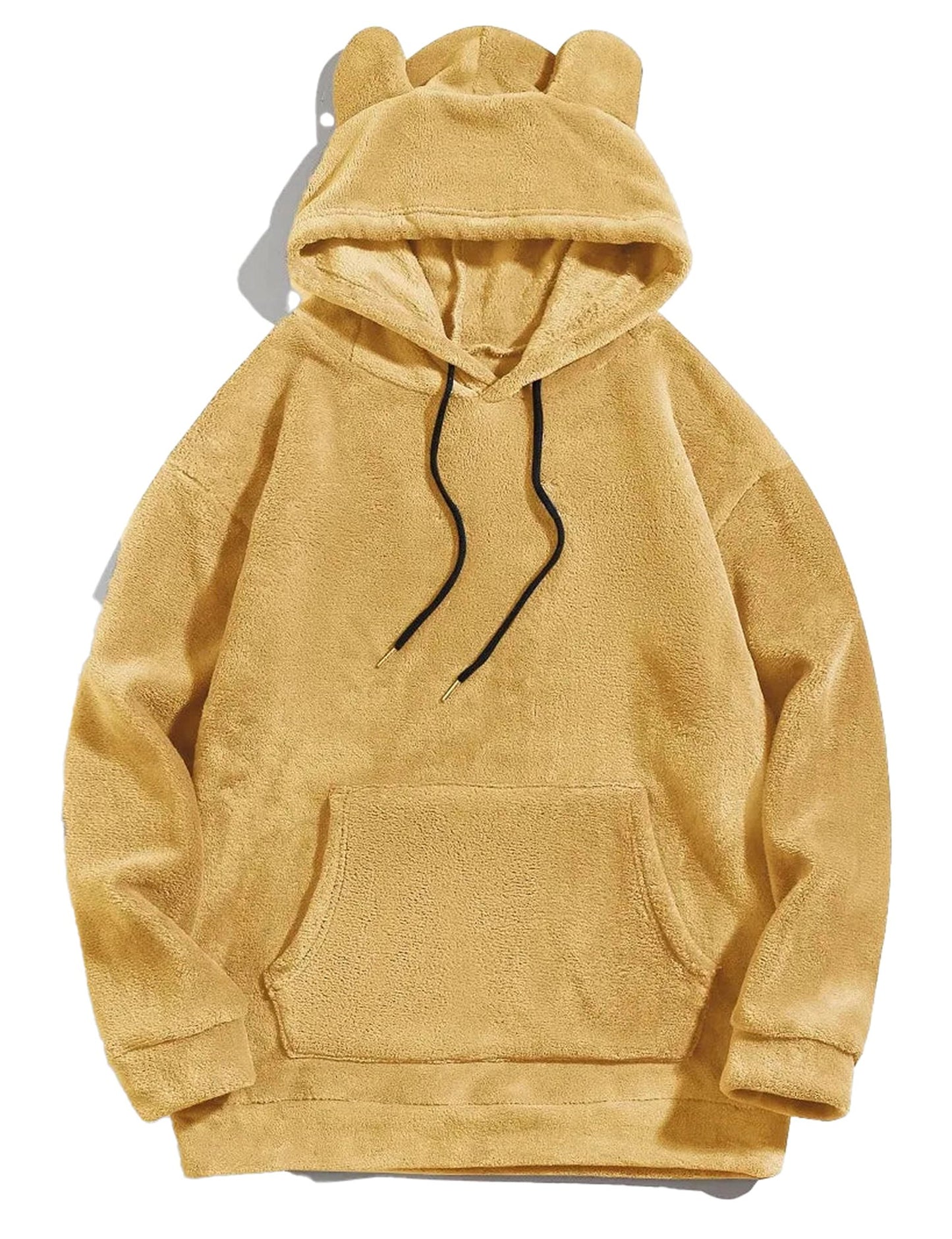 LuckeLadybug adult bear ears hoodie in warm tan color with a cozy design and front pocket