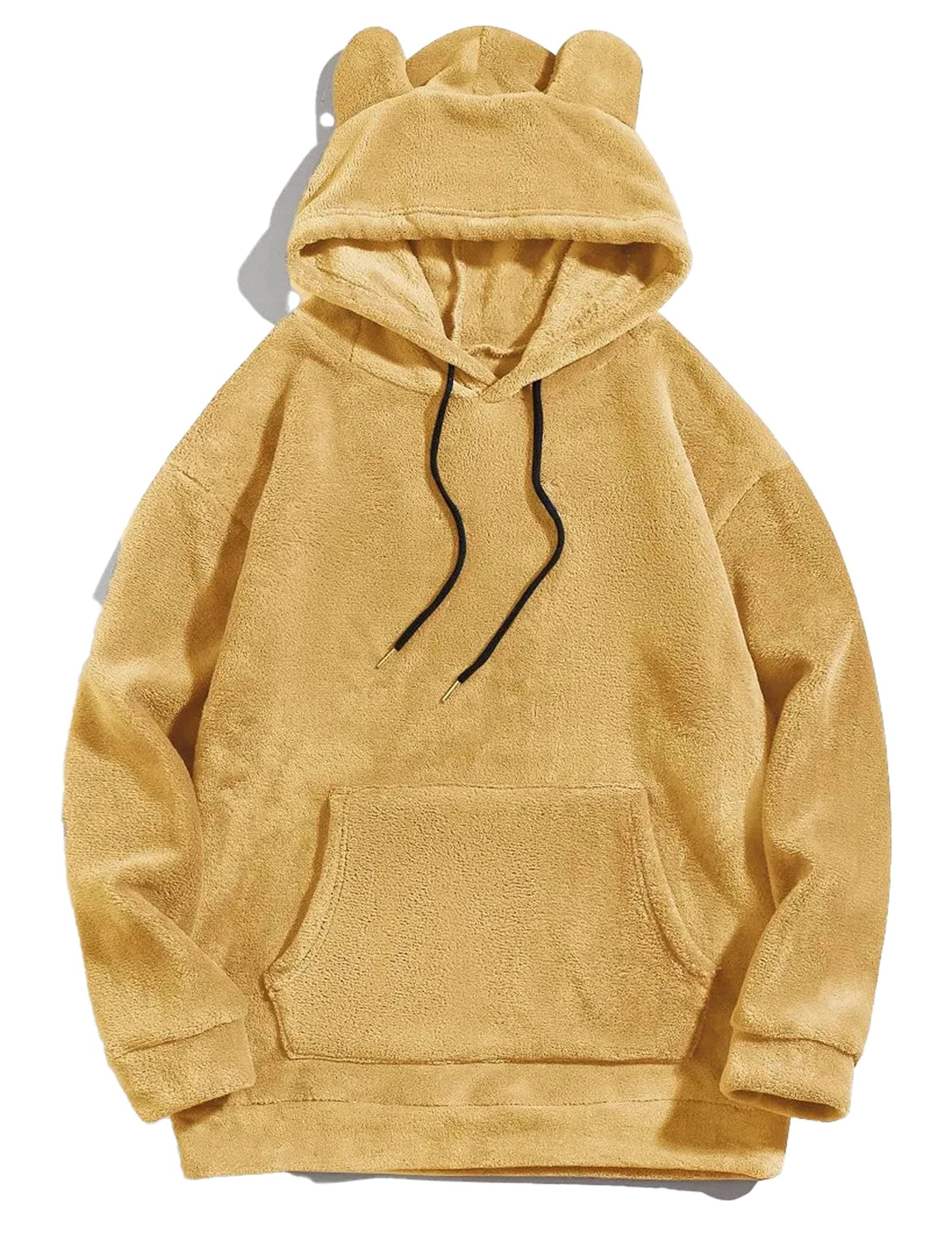 LuckeLadybug adult bear ears hoodie in warm tan color with a cozy design and front pocket
