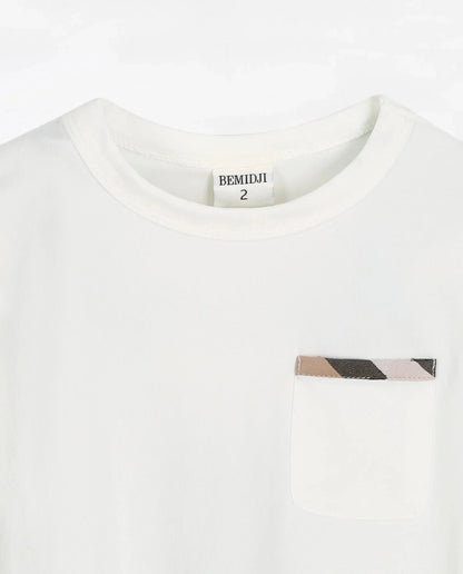 White short sleeve shirt with a plaid pocket for comfortable plaid romper baby clothes