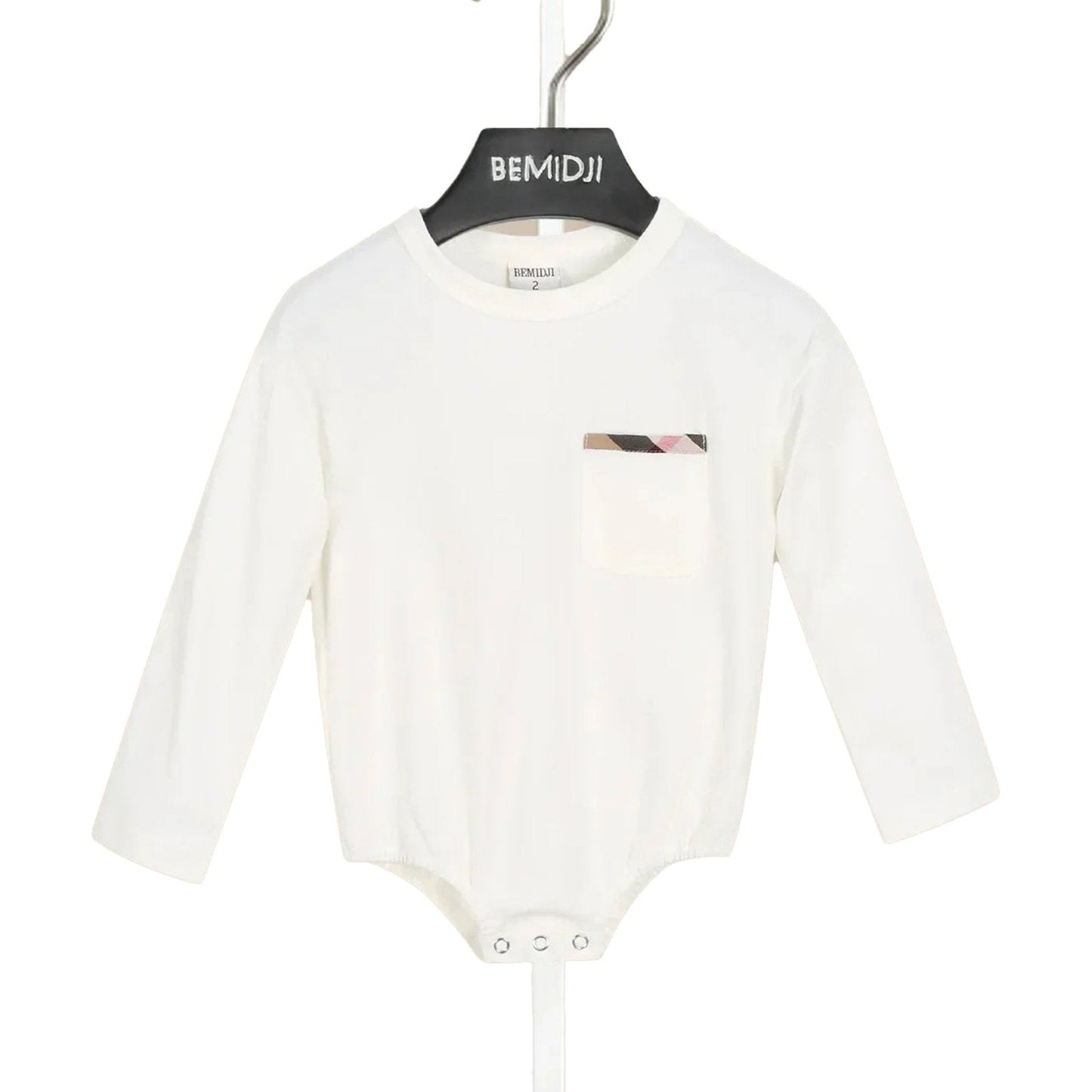 White Long Sleeve Baby Bodysuit with Pocket and Gray Sneakers for Stylish Plaid Romper Baby Clothes