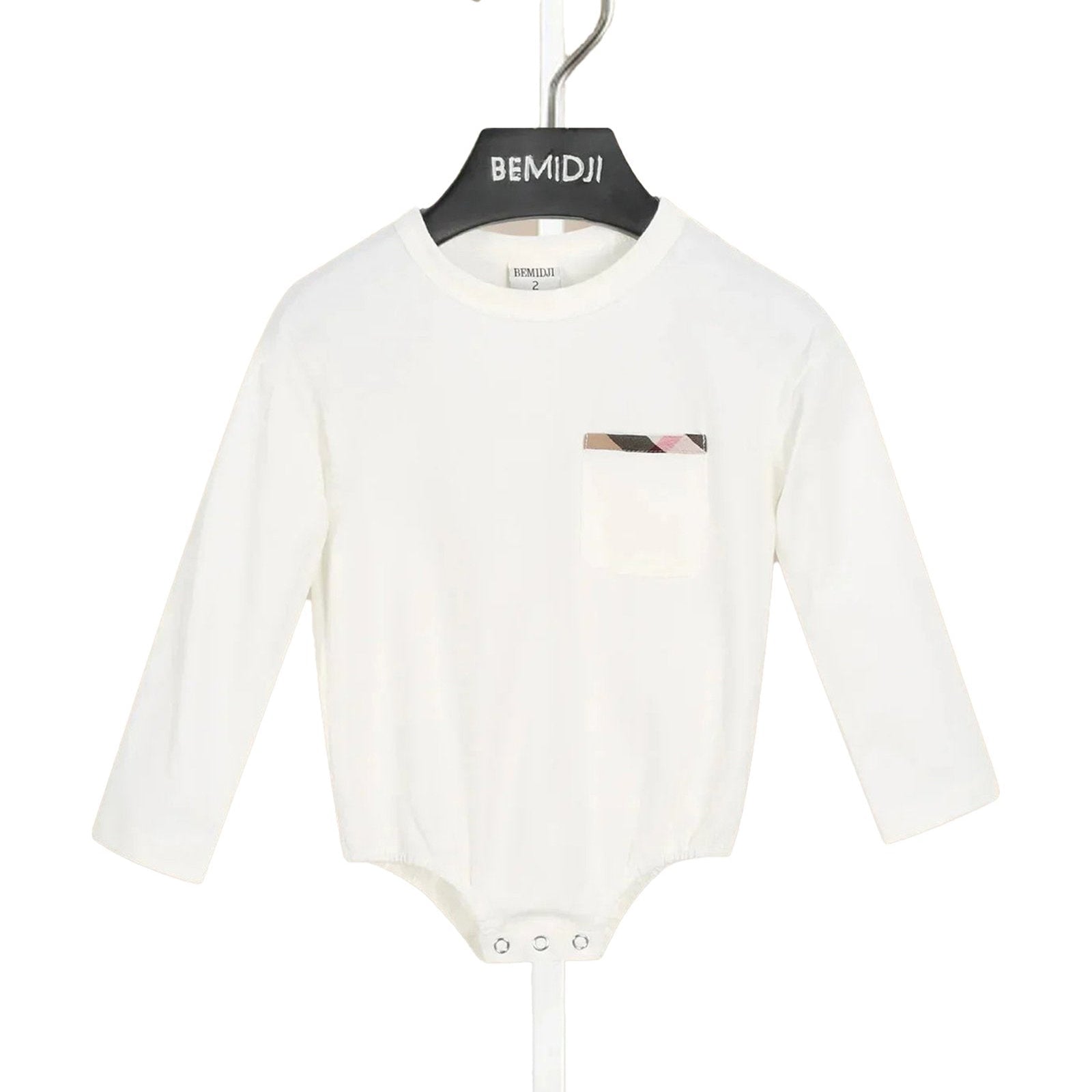 White Long Sleeve Baby Bodysuit with Pocket and Gray Sneakers for Stylish Plaid Romper Baby Clothes