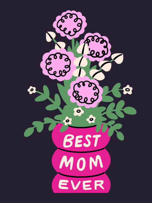 Best mom ever coffee mug with pink flowers in a bright pink stacked pot design