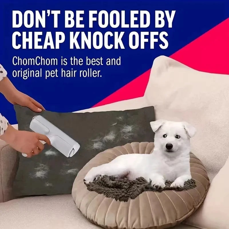 ChomChom original pet hair roller removing hair from a cushion, ideal with best pet hair vacuum cleaners