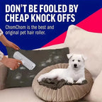 ChomChom original pet hair roller removing hair from a cushion, ideal with best pet hair vacuum cleaners