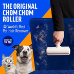 Chom Chom Roller on sofa removing pet hair, featured as one of the best pet hair vacuum cleaners