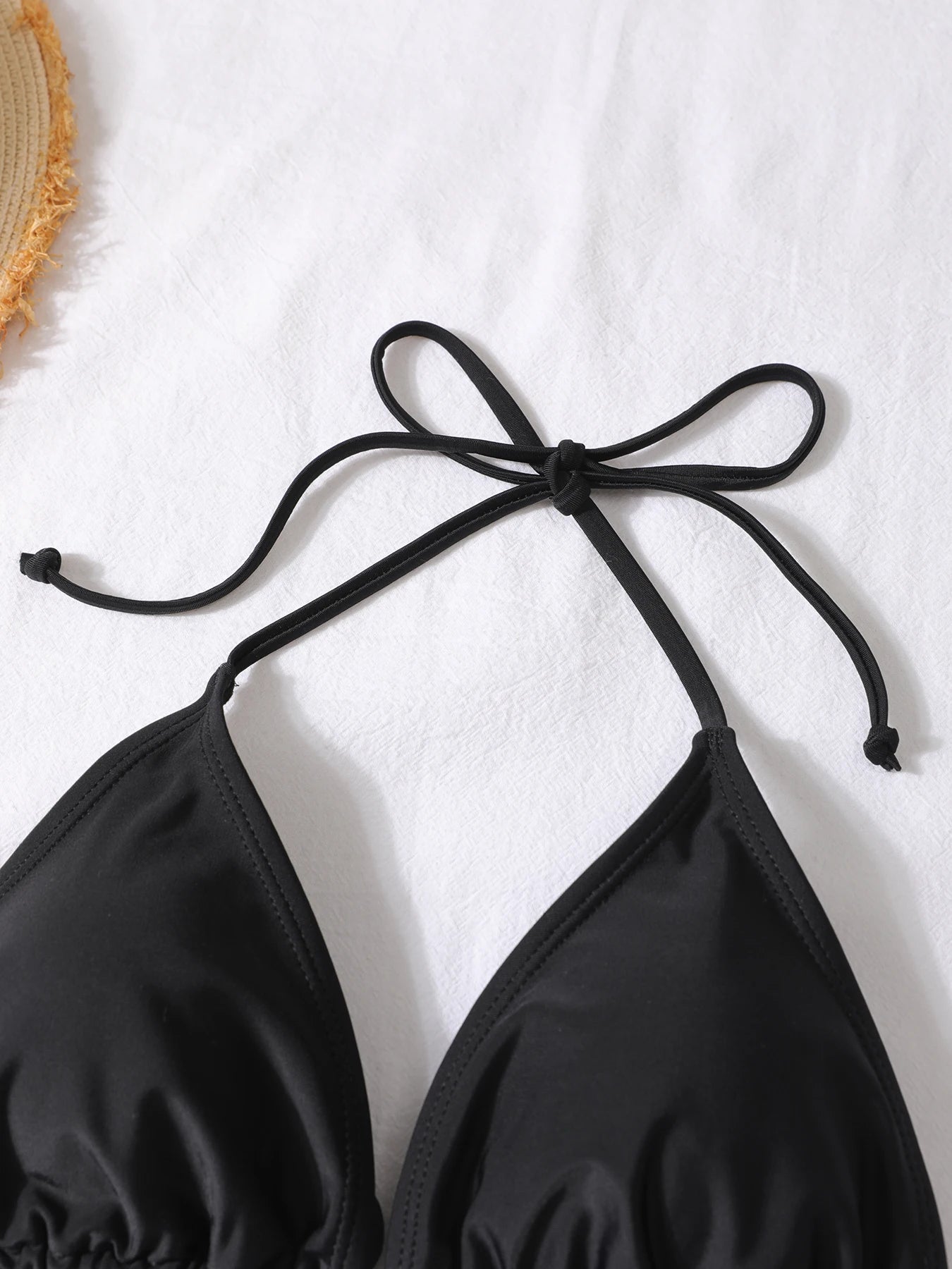 LuckeLadybug LLC High Waist Beugel Bikini Set in Black with Adjustable Ties and Soft Fabric