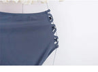 Gray beugel bikini set featuring stylish side crisscross detailing for a trendy summer look