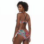 LuckeLadybug beugel bikini set in colorful animal print with stylish back tie and high-waisted bottoms