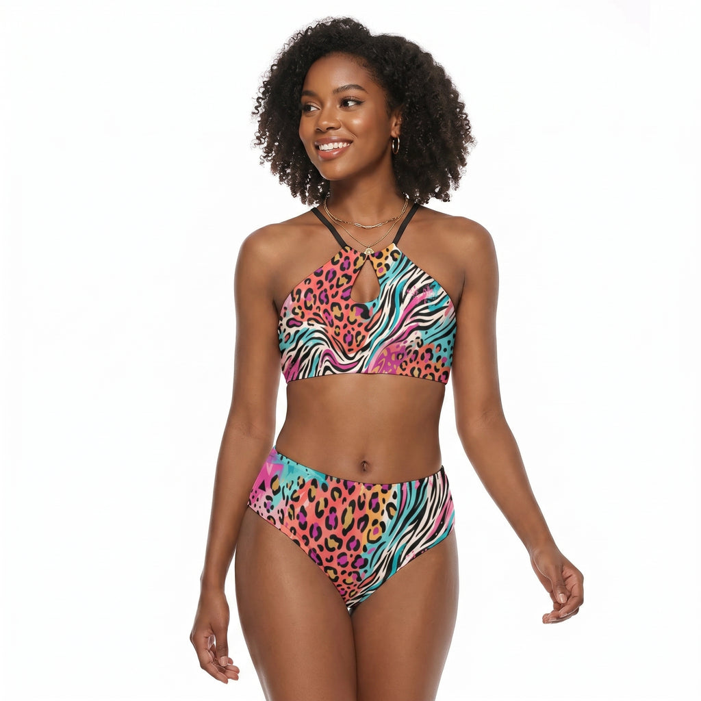 LuckeLadybug beugel bikini set in vibrant leopard and zebra print design for stylish summer wear