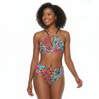 LuckeLadybug beugel bikini set in vibrant leopard and zebra print design for stylish summer wear
