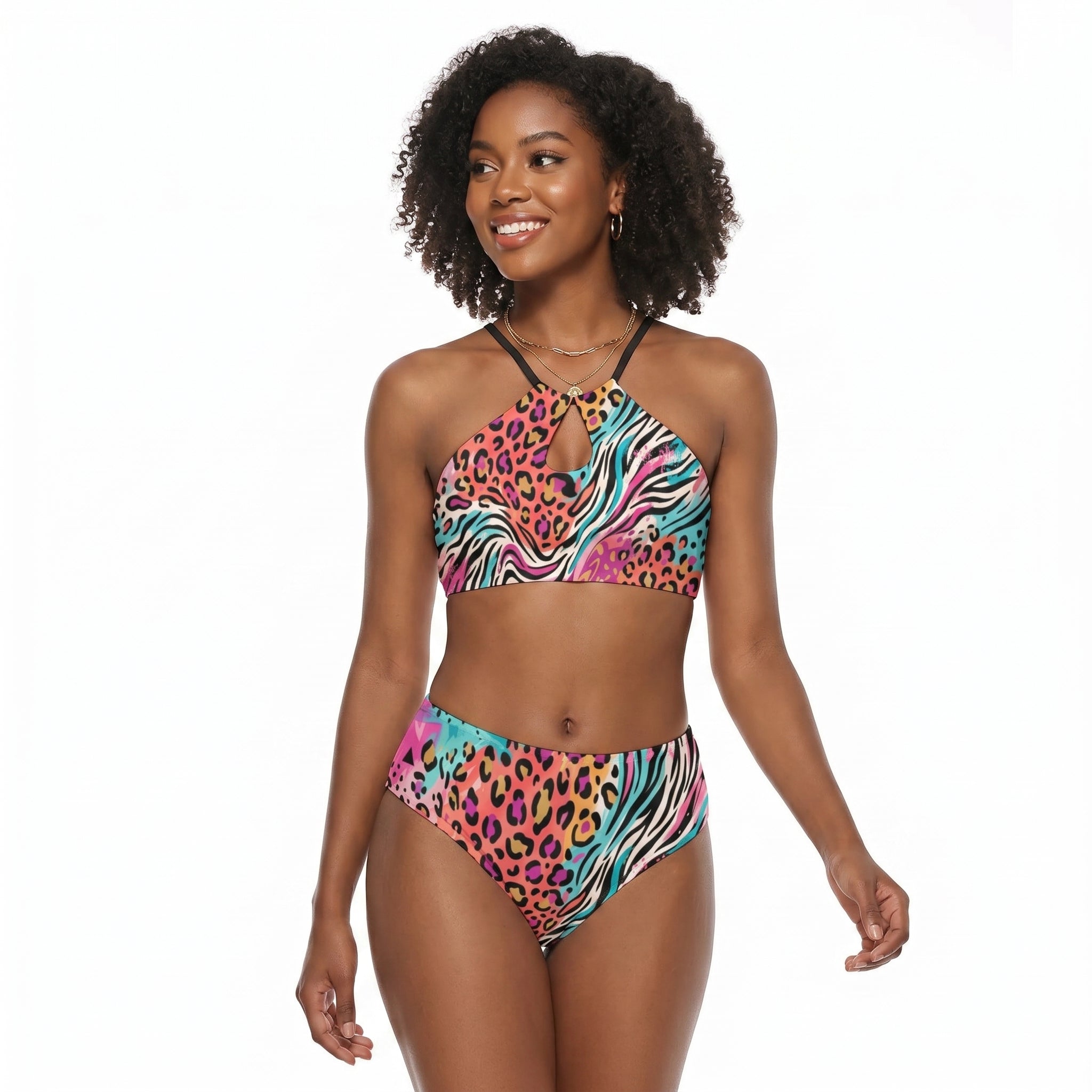 LuckeLadybug beugel bikini set in vibrant leopard and zebra print design for stylish summer wear