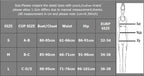 Size chart for LuckeLadybug beugel bikini set showing measurements for bust, waist, and hip