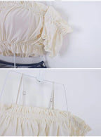 LuckeLadybug LLC Cream Beugel Bikini Set with Ruffled Off-Shoulder Design for Summer Style