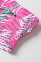 LuckeLadybug LLC Pink Tropical Print Bikini Bottoms with Ribbed Texture for Stylish Beach Wear