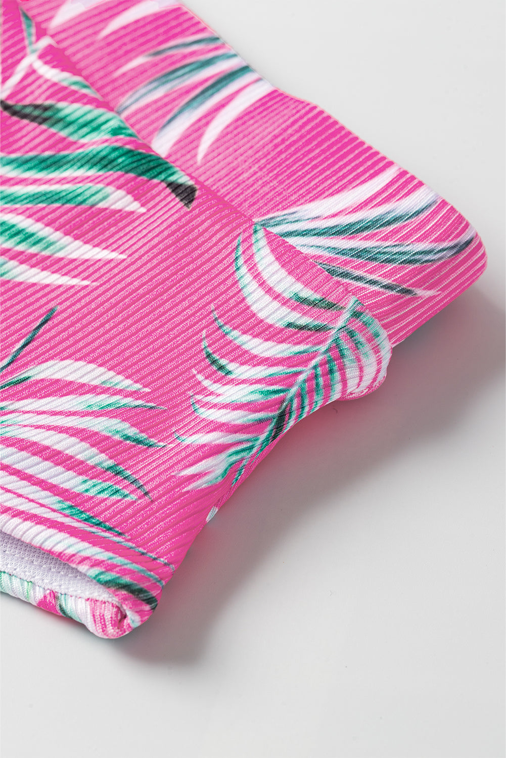 LuckeLadybug LLC Pink Tropical Print Bikini Bottoms with Ribbed Texture for Stylish Beach Wear