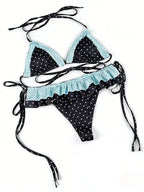 LuckeLadybug bikini with high waist featuring polka dots and ruffled design for stylish beach wear