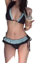 LuckeLadybug LLC bikini with high waist in polka dot design with ruffled trim for stylish beachwear